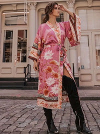 Isabella | Damen Maxi Kimono - Rosa