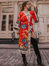 Isabella | Damen Maxi Kimono - Rot Orange