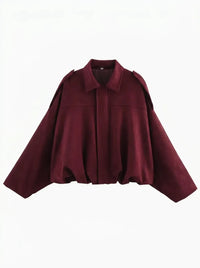 Damen Oversized Jacke mit praktischen Taschen - Weinrot