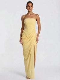 Olivia | Damen-Maxikleid mit Schnürung und seitlichem Schlitz - Gelb