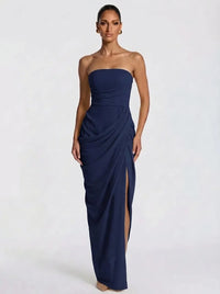 Olivia | Damen-Maxikleid mit Schnürung und seitlichem Schlitz - Marineblau