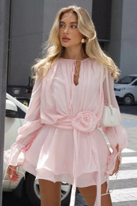 Rosette | Damen Minikleid – Romantisches Rosen Minikleid - Rosa