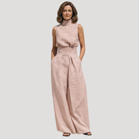 Ilaria | Damen Zweiteiler Rollkragen Oberteil Weite Hose Set - Hellrosa