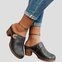 Ilka | Damen Slip-On Clogs mit Blockabsatz - Schwarz
