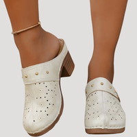 Ilka | Damen Slip-On Clogs mit Blockabsatz - Weiß