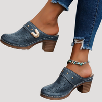Ilka | Damen Slip-On Clogs mit Blockabsatz - Marineblau