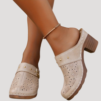 Ilka | Damen Slip-On Clogs mit Blockabsatz - Braun