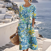 Ilonka | Bedrucktes A-Linien Midikleid - Blau