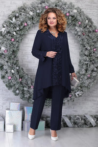 Valdis | Damen Festliches Tunika Set Große Größen - Marineblau