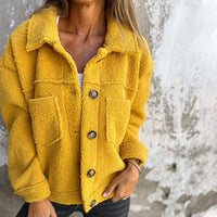 Laura | Damen Casual Knöpfen Herbst Teddyjacke - Gelb