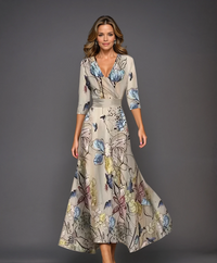 Ysa | Damen Schickes Kleid Blumendruck – Florales Chic Kleid - Gray