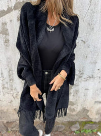 Nele | Damen Lange Offene Front Strickjacke - Schwarz
