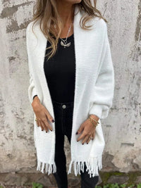 Nele | Damen Lange Offene Front Strickjacke - Weiß