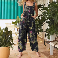 Mirela | Luftige Latzhose mit Blumenmuster - Schwarz