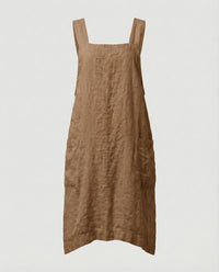 Heidi | Damen Midi Schürzenkleid mit quadratischem Ausschnitt und Taschen - Khaki