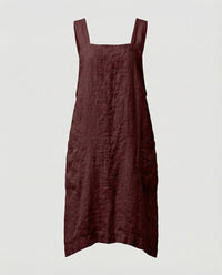 Heidi | Damen Midi Schürzenkleid mit quadratischem Ausschnitt und Taschen - Burgunder