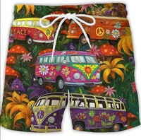 Schnelltrocknende Badeshorts mit Kordelzug Busmotiv - Mehrfarbig