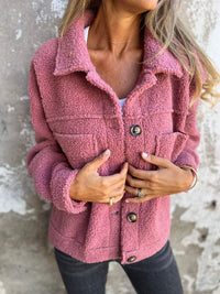 Carina | Damen Herbst Knöpfen Teddyjacke - Rosa