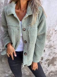 Laura | Damen Casual Knöpfen Herbst Teddyjacke - Grün