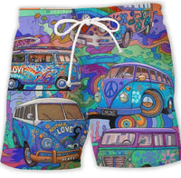 Schnelltrocknende Badeshorts mit Kordelzug Busmotiv - Lila