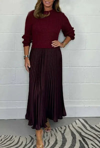 Michelle | Maxikleid mit Jersey und Faltenrock - Granat