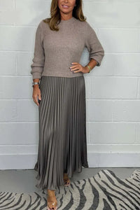 Michelle | Maxikleid mit Jersey und Faltenrock - Grau