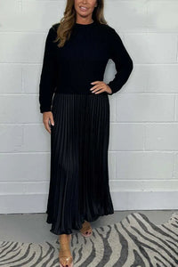 Michelle | Maxikleid mit Jersey und Faltenrock - Schwarz