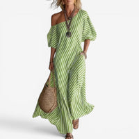 Inoni | Damen Off-Shoulder Gestreiftes Maxikleid - Kohlenstoffgrün