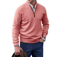 Jeremy - Moderner Herrenpullover mit Zipper - Pink