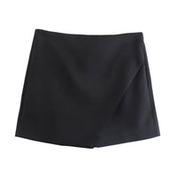 Asymmetrische Shorts-Rock mit seitlichem Reißverschluss für Frauen | Ideal für den Frühling - Schwarz