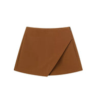Asymmetrische Shorts-Rock mit seitlichem Reißverschluss für Frauen | Ideal für den Frühling - Braun