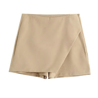 Asymmetrische Shorts-Rock mit seitlichem Reißverschluss für Frauen | Ideal für den Frühling - Khaki