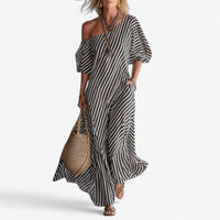 Inoni | Damen Off-Shoulder Gestreiftes Maxikleid - Kohlenstoffgrau