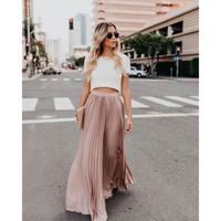 Imke | Damen Plisseerock Maxi Hohe Taille Faltenrock - Rosa