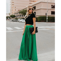 Imke | Damen Plisseerock Maxi Hohe Taille Faltenrock - Grün