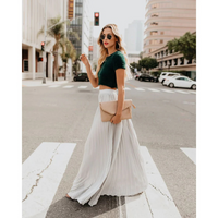 Imke | Damen Plisseerock Maxi Hohe Taille Faltenrock - Weiß