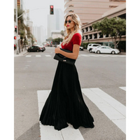 Imke | Damen Plisseerock Maxi Hohe Taille Faltenrock - Schwarz