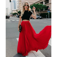 Imke | Damen Plisseerock Maxi Hohe Taille Faltenrock - Rot