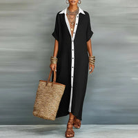 Immanuela | Damen Hemdkleid Maxikleid mit Knopfleiste - Schwarz