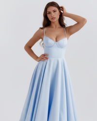 Ingrid | Damen Elegantes A-Linien Midi Kleid - Blau