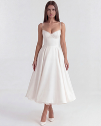 Ingrid | Damen Elegantes A-Linien Midi Kleid - Weiß