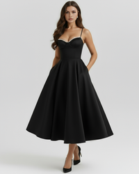 Ingrid | Damen Elegantes A-Linien Midi Kleid - Schwarz