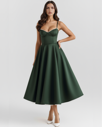 Ingrid | Damen Elegantes A-Linien Midi Kleid - Grün