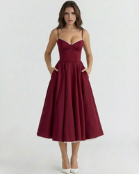 Ingrid | Damen Elegantes A-Linien Midi Kleid - Rot