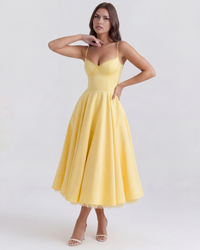 Ingrid | Damen Elegantes A-Linien Midi Kleid - Gelb