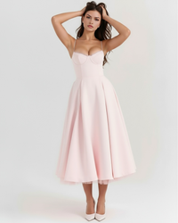 Ingrid | Damen Elegantes A-Linien Midi Kleid - Rosa