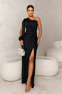 Ingrid | Damen Elegantes One-Shoulder Hochzeitsgast Kleid - Schwarz