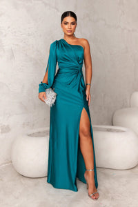 Ingrid | Damen Elegantes One-Shoulder Hochzeitsgast Kleid - Türkis