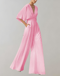 Iolanthe | Damen Wide Leg V-Ausschnitt Jumpsuit - Rosa
