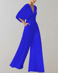 Iolanthe | Damen Wide Leg V-Ausschnitt Jumpsuit - Blau